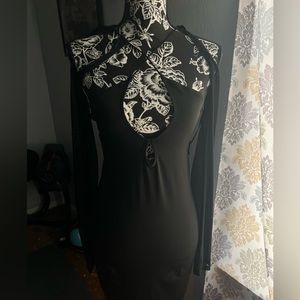 Black Solid Mini dress with mesh sleeves